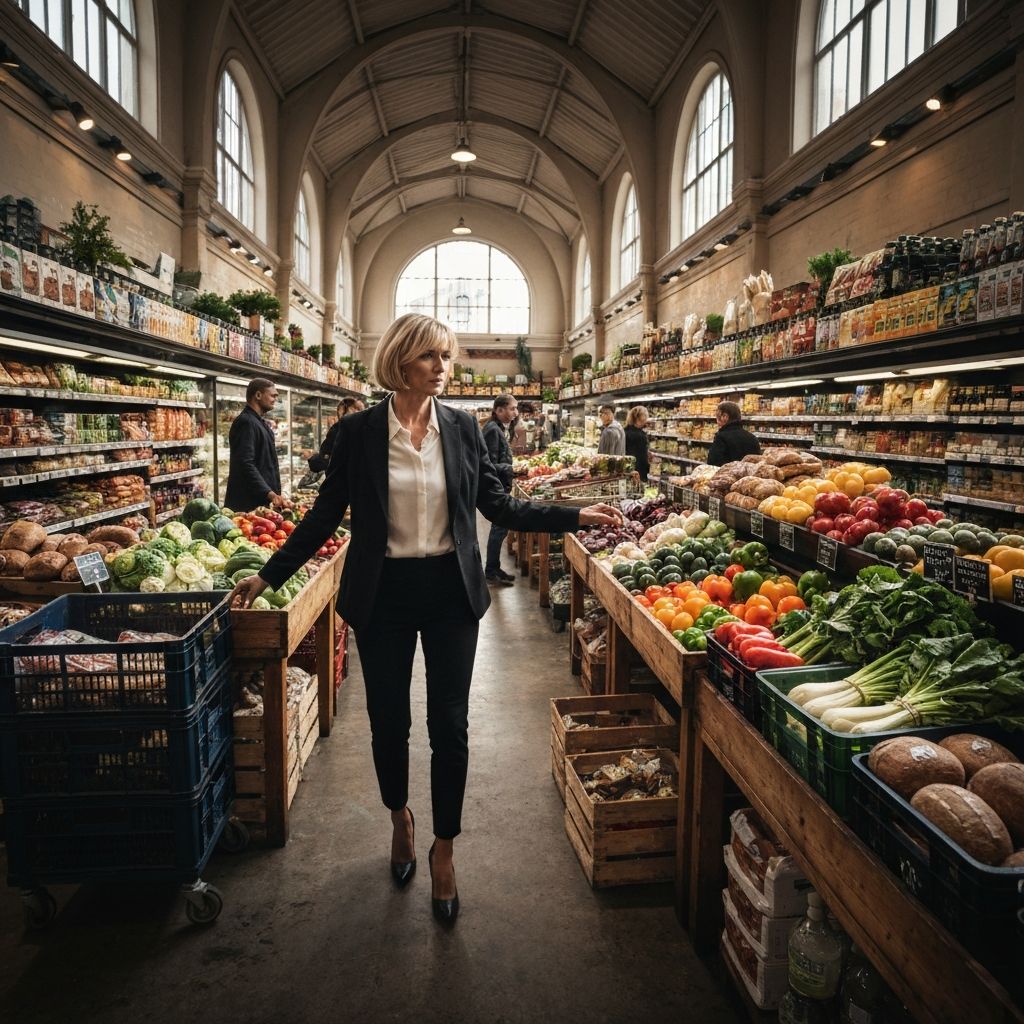 Професионалец, пазаруващ в маркет или магазин, пресни продукти, здравословна храна